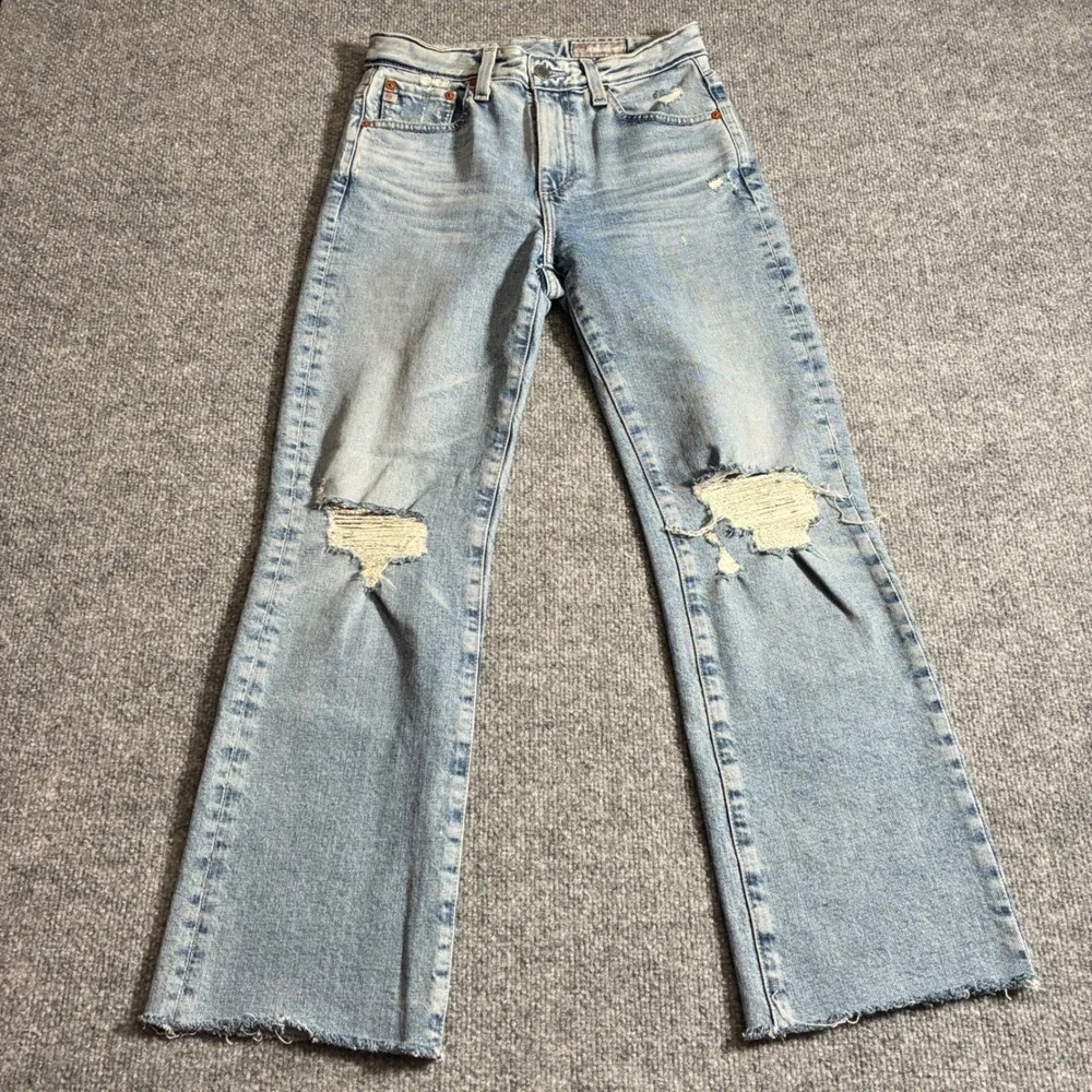 AG Kinsley High Rise Pop Crop Jeans‎ Womens 25 Light Wash Raw Hem Distressed